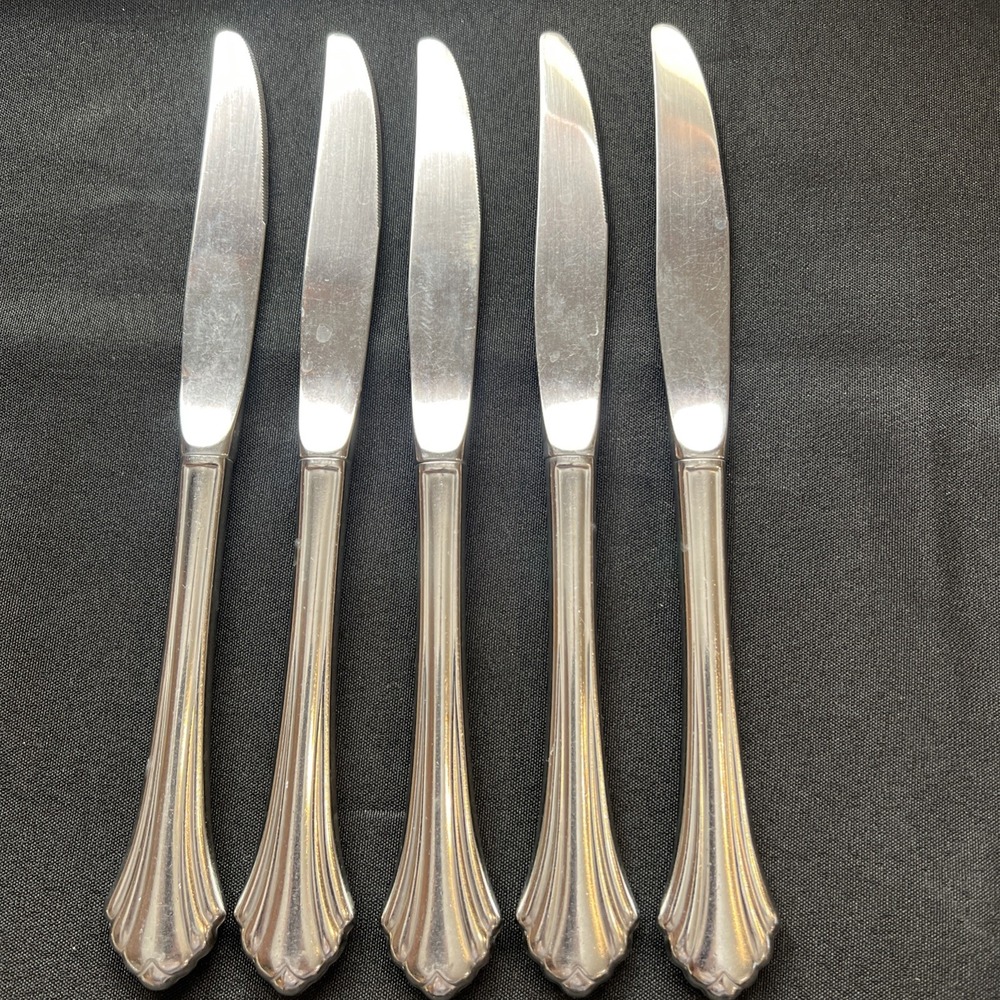 5 - Oneida BANCROFT Glossy Stainless USA Flatware 9" Long Dinner‎ Knife Knives